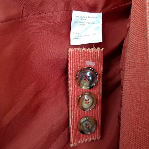 Akris Blazer Jacket Womens 8 Button Up Corduroy Crop Orange Coral Collared Camel - Picture 15 of 16